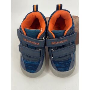 Mishansha Kids Boys‎ Girls Navy Blue Orange Athletic Hook Loop Shoes Size 25